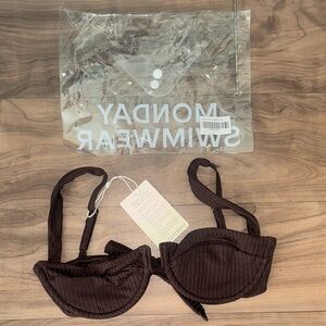 Monday Swimwear espresso Ribbed Bikini Top NWT